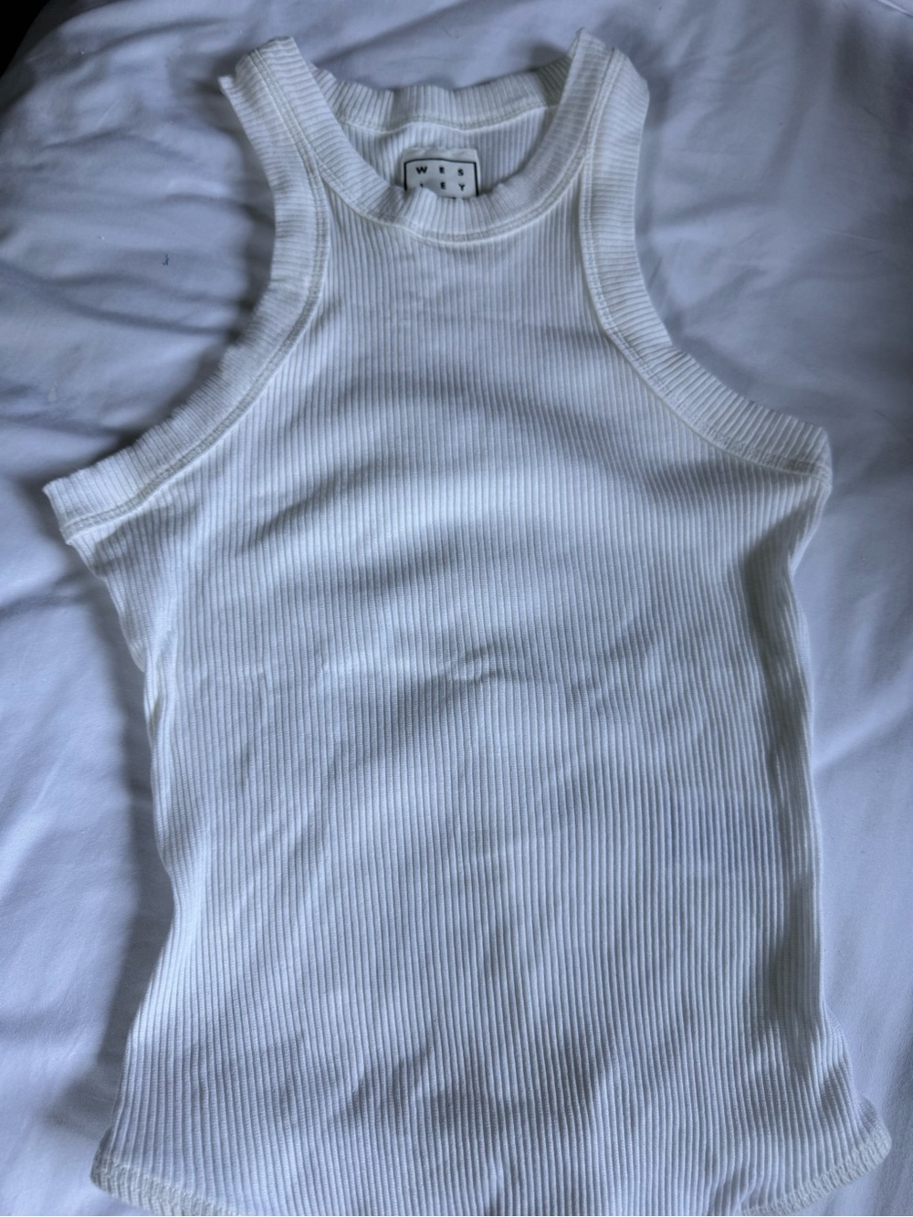 Wesley White Ribbed Tencel Sleeveless Bodysuit Size Medium Made in Canada